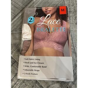 Felina 2 Pack Lace Bralette Size Medium . Pink. NIB. Hook And Eye Closure